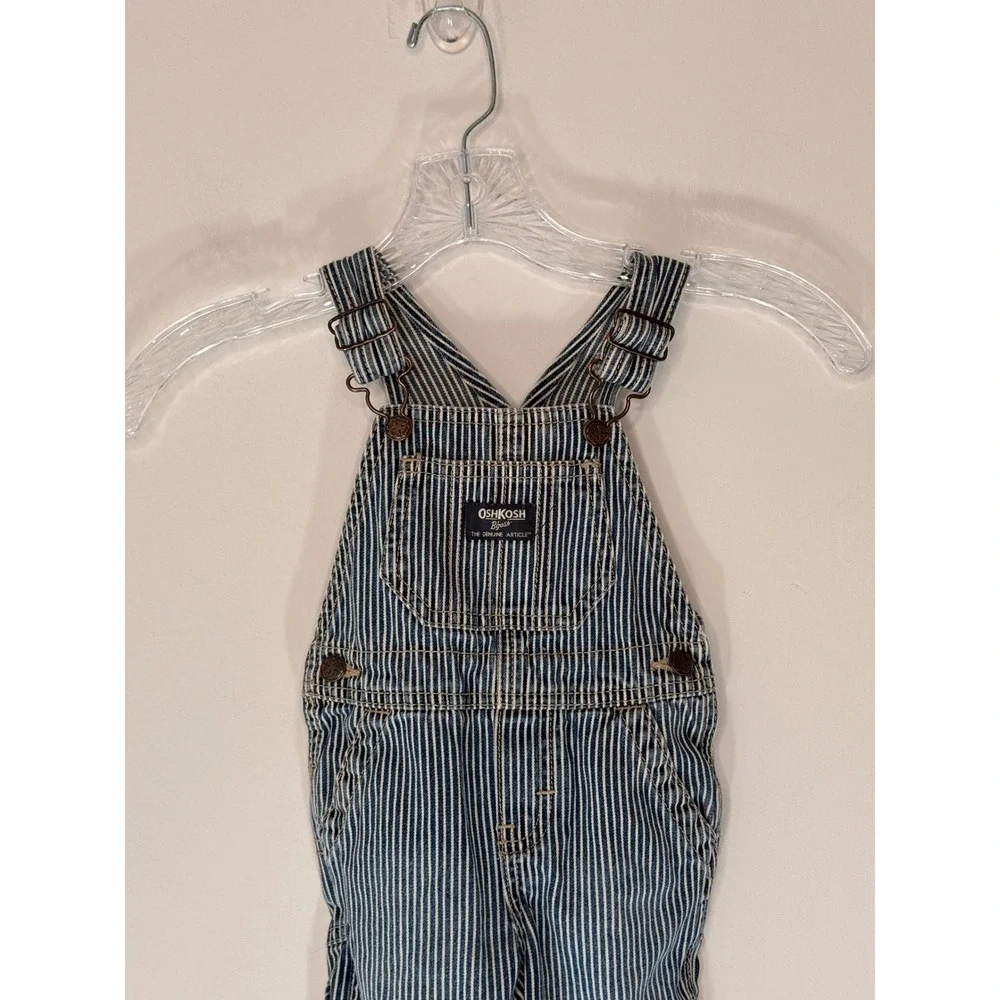 OshKosh B'gosh Bib Overalls Blue Railroad Striped Denim One Piece 2015 12 months
